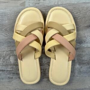 Madewell The Leeandra Neutral Leather Slide Flat Sandals Size 9